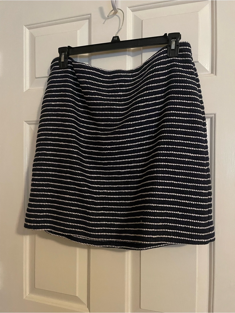 J. Crew Navy and White Striped Knit A-Line Skirt